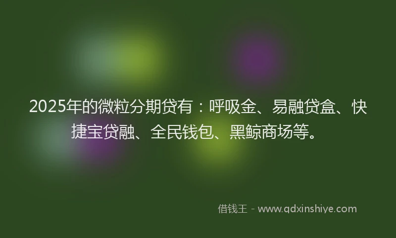 2025年的微粒分期贷有：呼吸金、易融贷盒、快捷宝贷融、全民钱包、黑鲸商场等。