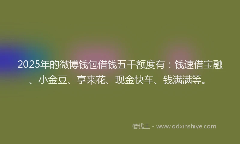 2025年的微博钱包借钱五千额度有：钱速借宝融、小金豆、享来花、现金快车、钱满满等。