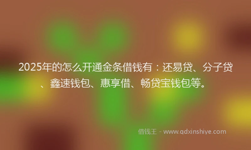 2025年的怎么开通金条借钱有：还易贷、分子贷、鑫速钱包、惠享借、畅贷宝钱包等。
