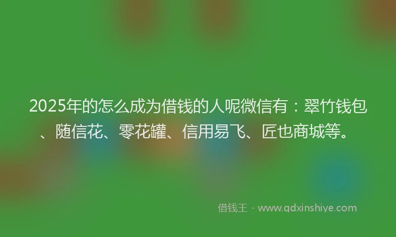 2025年的怎么成为借钱的人呢微信有：翠竹钱包、随信花、零花罐、信用易飞、匠也商城等。