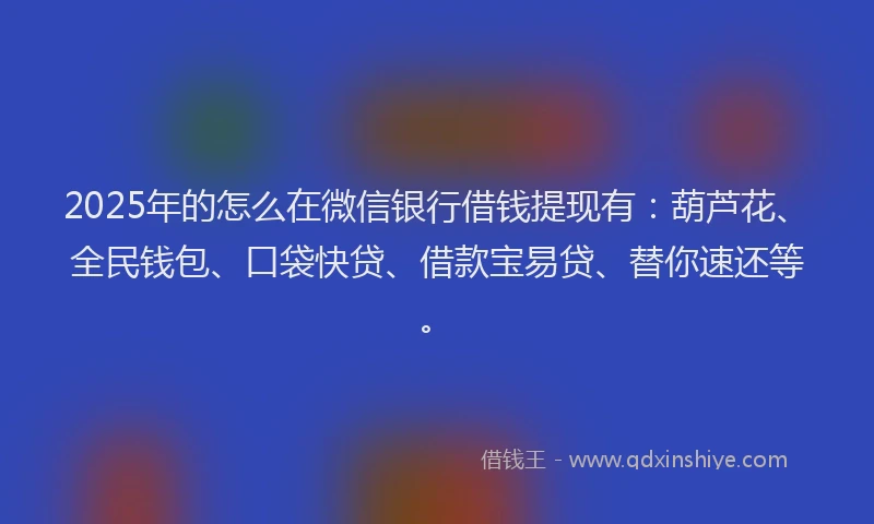 2025年的怎么在微信银行借钱提现有：葫芦花、全民钱包、口袋快贷、借款宝易贷、替你速还等。