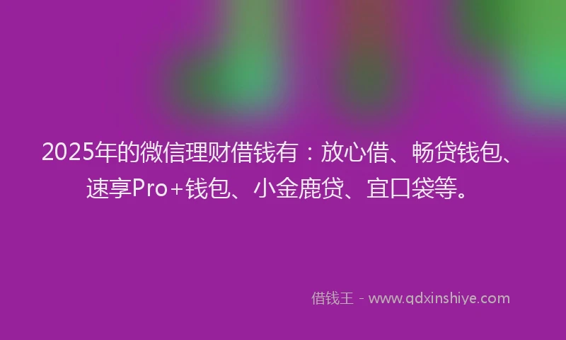 2025年的微信理财借钱有：放心借、畅贷钱包、速享Pro+钱包、小金鹿贷、宜口袋等。