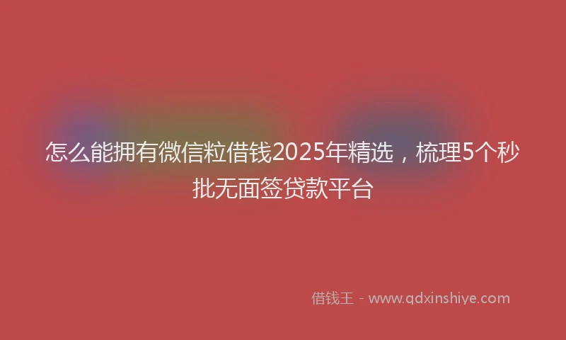 怎么能拥有微信粒借钱2025年精选，梳理5个秒批无面签贷款平台