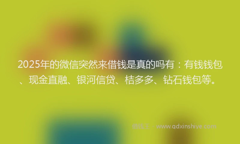 2025年的微信突然来借钱是真的吗有：有钱钱包、现金直融、银河信贷、桔多多、钻石钱包等。