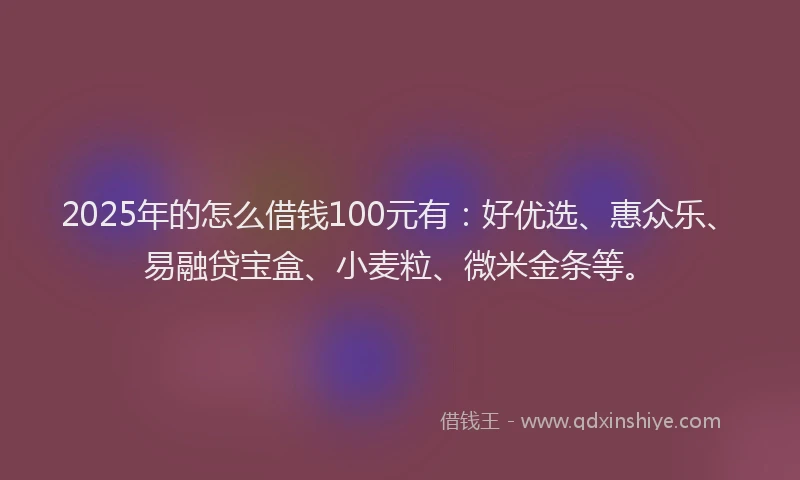 2025年的怎么借钱100元有：好优选、惠众乐、易融贷宝盒、小麦粒、微米金条等。