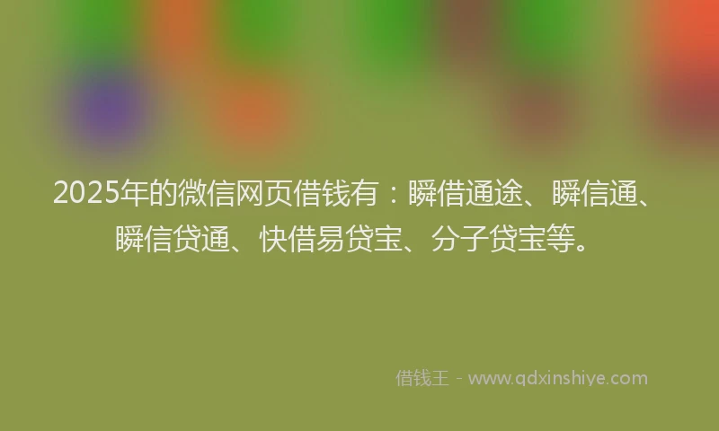 2025年的微信网页借钱有：瞬借通途、瞬信通、瞬信贷通、快借易贷宝、分子贷宝等。