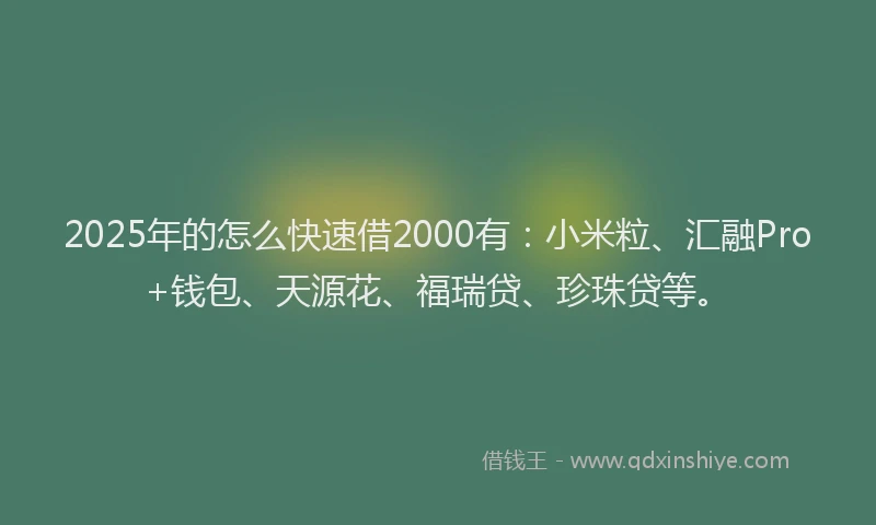 2025年的怎么快速借2000有：小米粒、汇融Pro+钱包、天源花、福瑞贷、珍珠贷等。