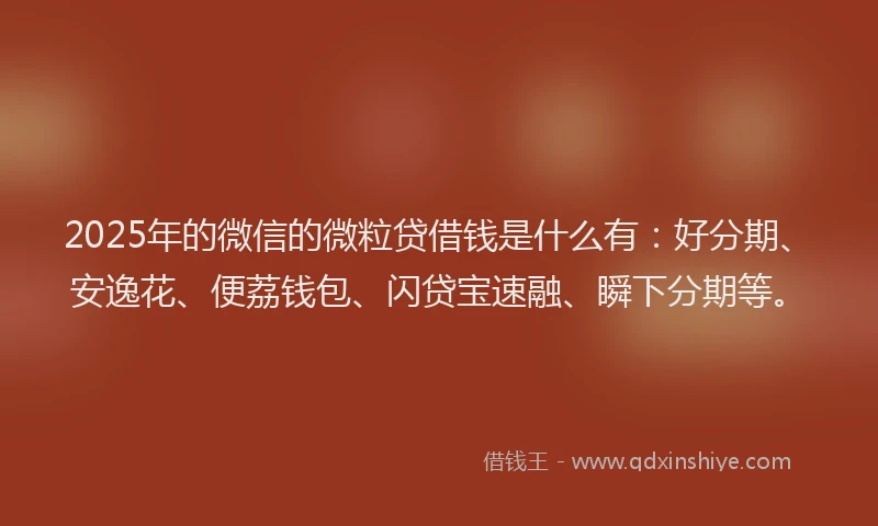 2025年的微信的微粒贷借钱是什么有：好分期、安逸花、便荔钱包、闪贷宝速融、瞬下分期等。