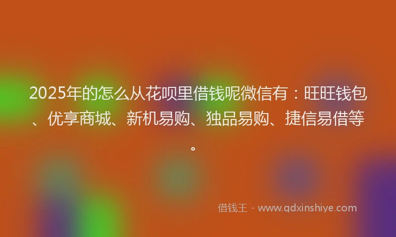 2025年的怎么从花呗里借钱呢微信有：旺旺钱包、优享商城、新机易购、独品易购、捷信易借等。