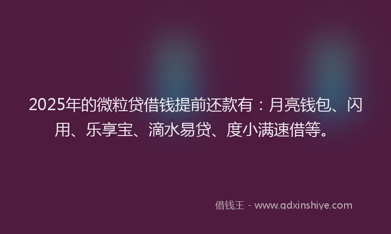 2025年的微粒贷借钱提前还款有：月亮钱包、闪用、乐享宝、滴水易贷、度小满速借等。