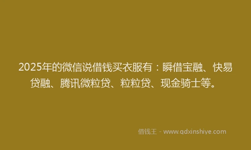 2025年的微信说借钱买衣服有：瞬借宝融、快易贷融、腾讯微粒贷、粒粒贷、现金骑士等。