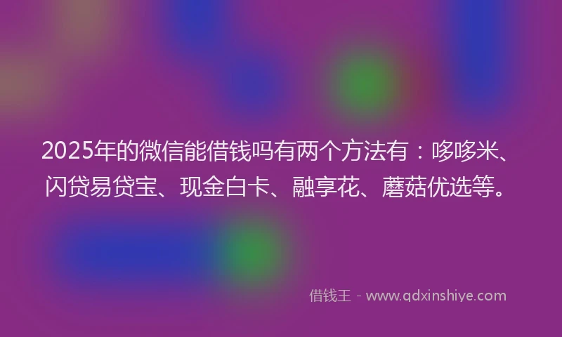 2025年的微信能借钱吗有两个方法有：哆哆米、闪贷易贷宝、现金白卡、融享花、蘑菇优选等。