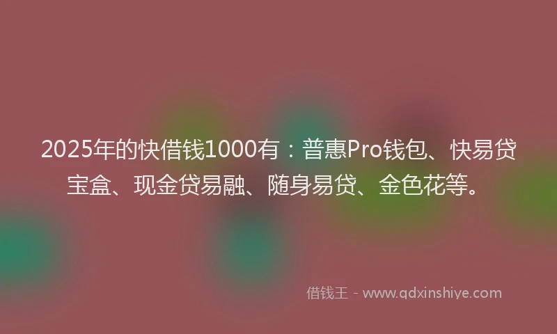 2025年的快借钱1000有：普惠Pro钱包、快易贷宝盒、现金贷易融、随身易贷、金色花等。