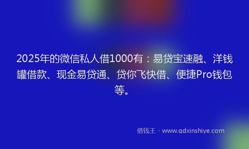 2025年的微信私人借1000有：易贷宝速融、洋钱罐借款、现金易贷通、贷你飞快借、便捷Pro钱包等。