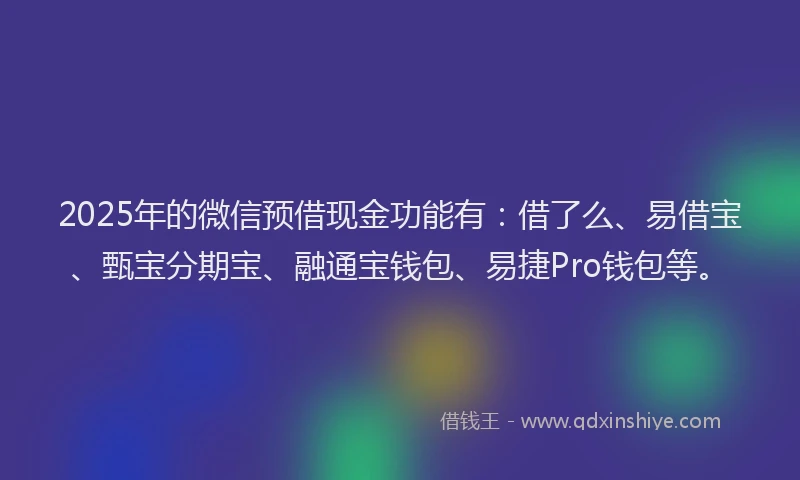 2025年的微信预借现金功能有：借了么、易借宝、甄宝分期宝、融通宝钱包、易捷Pro钱包等。