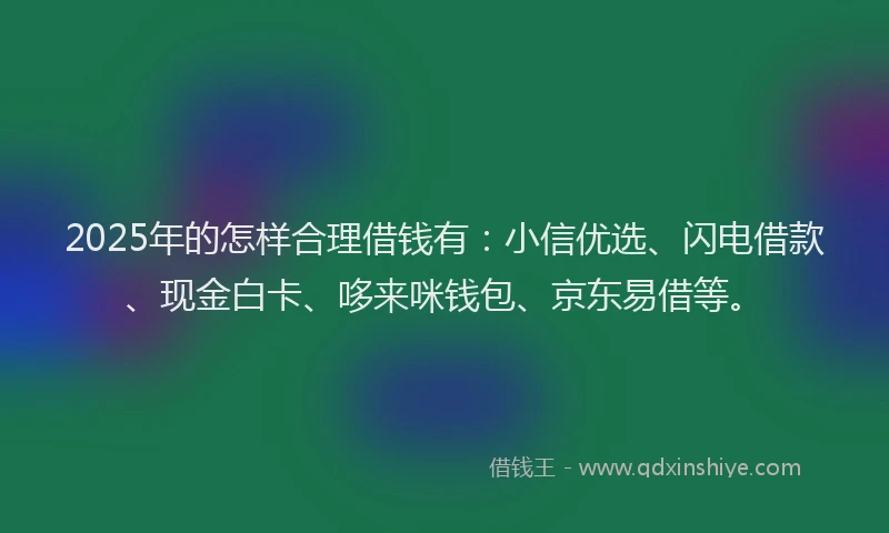 2025年的怎样合理借钱有：小信优选、闪电借款、现金白卡、哆来咪钱包、京东易借等。