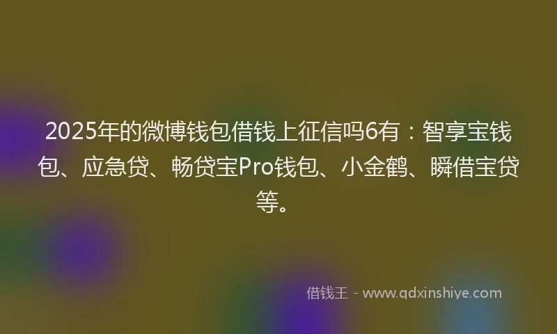 2025年的微博钱包借钱上征信吗6有：智享宝钱包、应急贷、畅贷宝Pro钱包、小金鹤、瞬借宝贷等。