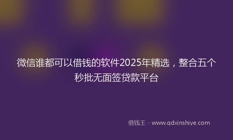 微信谁都可以借钱的软件2025年精选，整合五个秒批无面签贷款平台