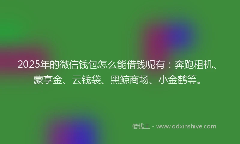 2025年的微信钱包怎么能借钱呢有：奔跑租机、蒙享金、云钱袋、黑鲸商场、小金鹤等。