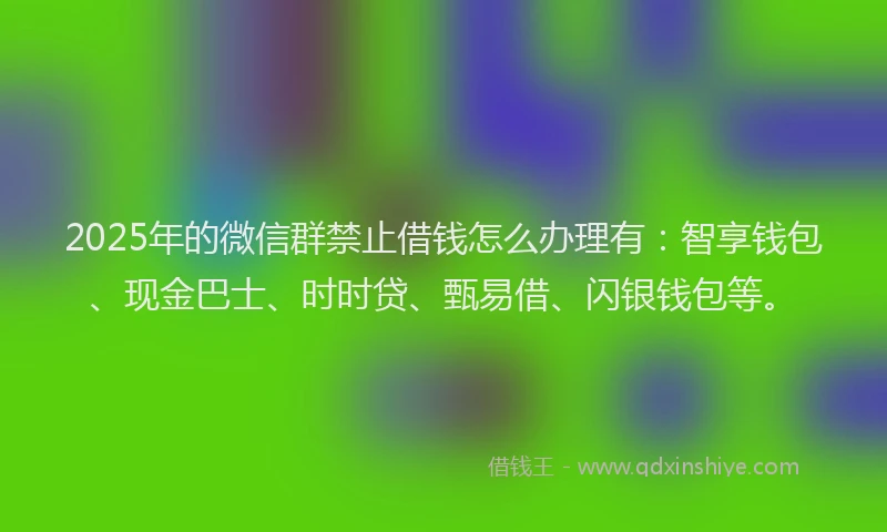 2025年的微信群禁止借钱怎么办理有：智享钱包、现金巴士、时时贷、甄易借、闪银钱包等。