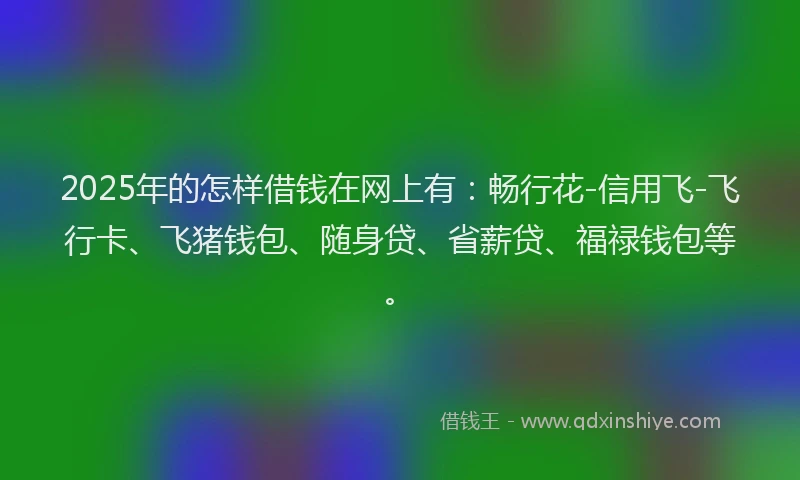 2025年的怎样借钱在网上有：畅行花-信用飞-飞行卡、飞猪钱包、随身贷、省薪贷、福禄钱包等。