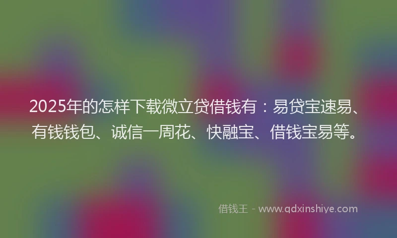 2025年的怎样下载微立贷借钱有：易贷宝速易、有钱钱包、诚信一周花、快融宝、借钱宝易等。