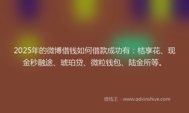 2025年的微博借钱如何借款成功有：桔享花、现金秒融途、琥珀贷、微粒钱包、陆金所等。