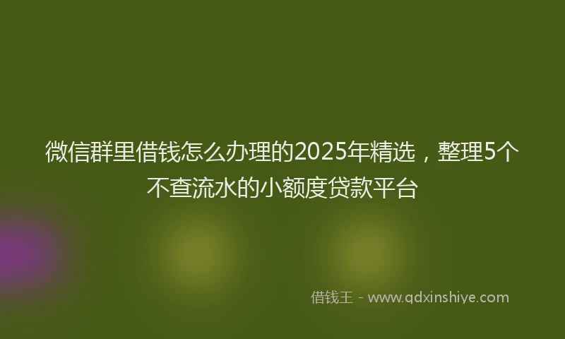微信群里借钱怎么办理的2025年精选，整理5个不查流水的小额度贷款平台