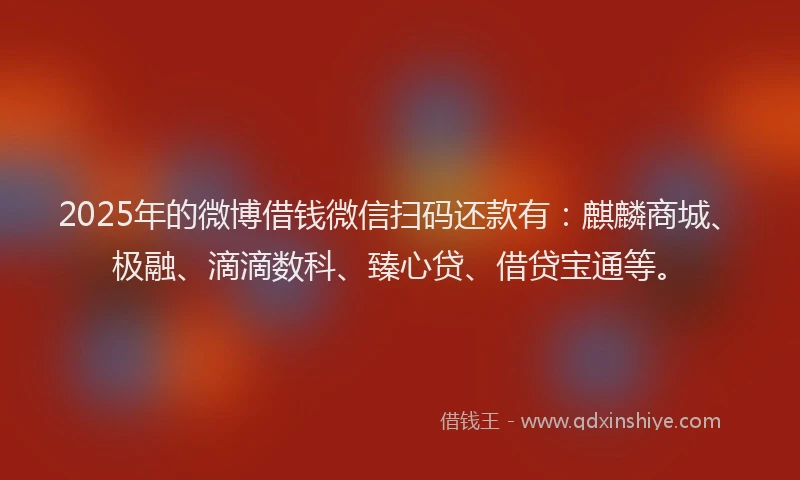 2025年的微博借钱微信扫码还款有：麒麟商城、极融、滴滴数科、臻心贷、借贷宝通等。