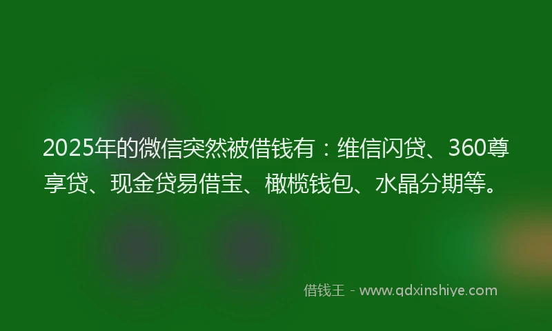 2025年的微信突然被借钱有：维信闪贷、360尊享贷、现金贷易借宝、橄榄钱包、水晶分期等。