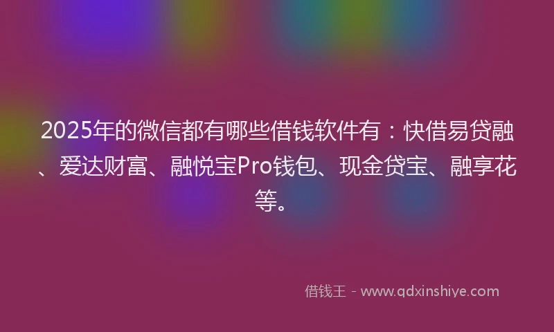 2025年的微信都有哪些借钱软件有：快借易贷融、爱达财富、融悦宝Pro钱包、现金贷宝、融享花等。