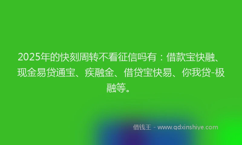 2025年的快刻周转不看征信吗有：借款宝快融、现金易贷通宝、疾融金、借贷宝快易、你我贷-极融等。