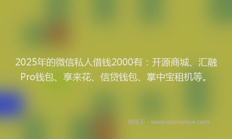 2025年的微信私人借钱2000有：开源商城、汇融Pro钱包、享来花、信贷钱包、掌中宝租机等。
