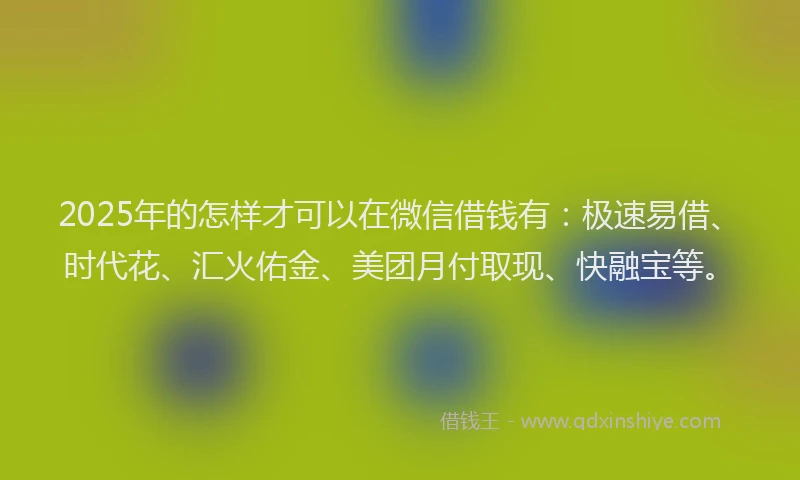 2025年的怎样才可以在微信借钱有：极速易借、时代花、汇火佑金、美团月付取现、快融宝等。