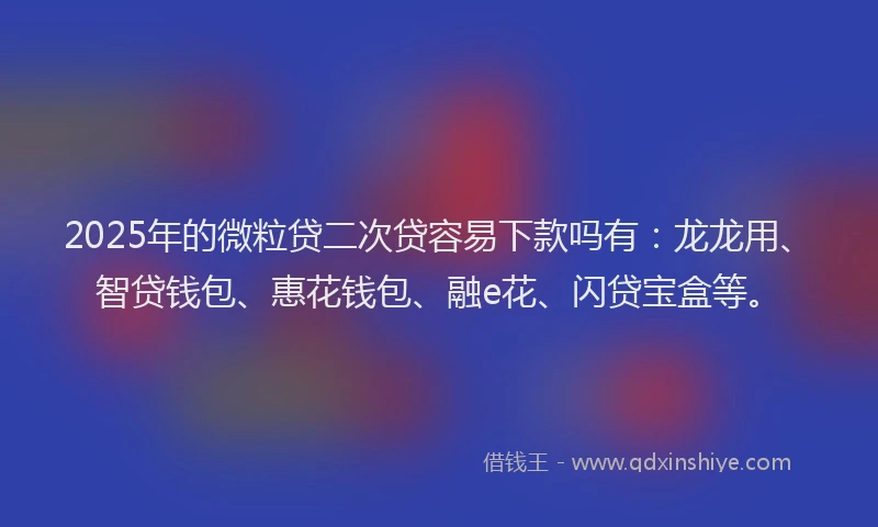 2025年的微粒贷二次贷容易下款吗有：龙龙用、智贷钱包、惠花钱包、融e花、闪贷宝盒等。
