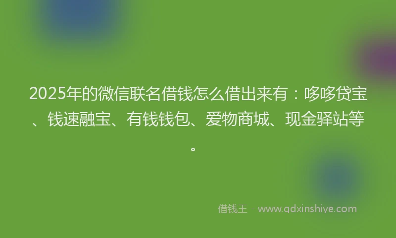 2025年的微信联名借钱怎么借出来有：哆哆贷宝、钱速融宝、有钱钱包、爱物商城、现金驿站等。
