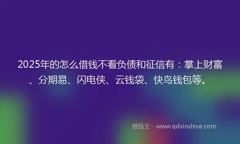 2025年的怎么借钱不看负债和征信有：掌上财富、分期易、闪电侠、云钱袋、快鸟钱包等。