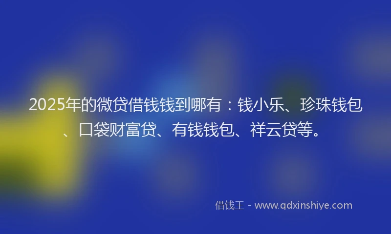 2025年的微贷借钱钱到哪有：钱小乐、珍珠钱包、口袋财富贷、有钱钱包、祥云贷等。
