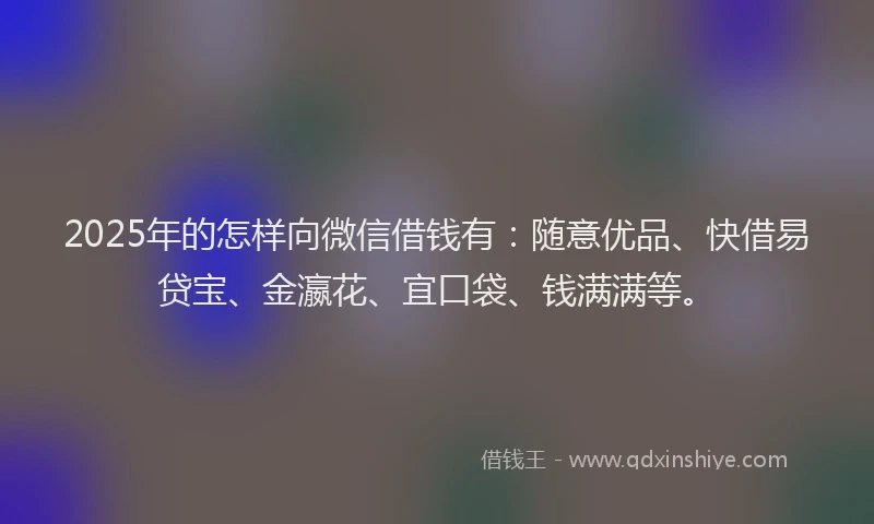 2025年的怎样向微信借钱有：随意优品、快借易贷宝、金瀛花、宜口袋、钱满满等。