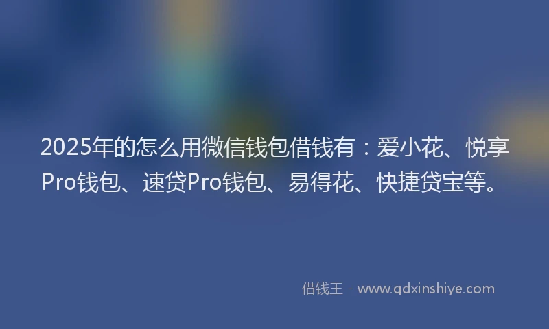 2025年的怎么用微信钱包借钱有：爱小花、悦享Pro钱包、速贷Pro钱包、易得花、快捷贷宝等。