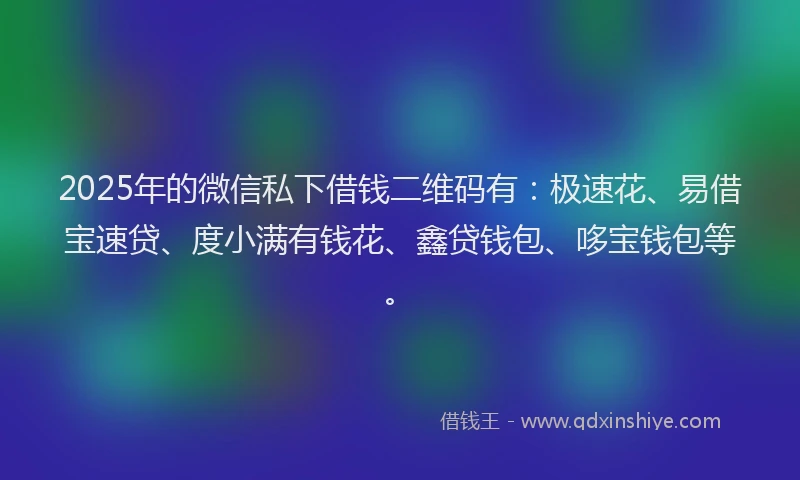 2025年的微信私下借钱二维码有：极速花、易借宝速贷、度小满有钱花、鑫贷钱包、哆宝钱包等。