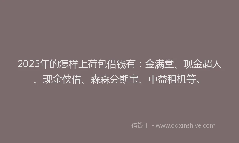 2025年的怎样上荷包借钱有：金满堂、现金超人、现金侠借、森森分期宝、中益租机等。