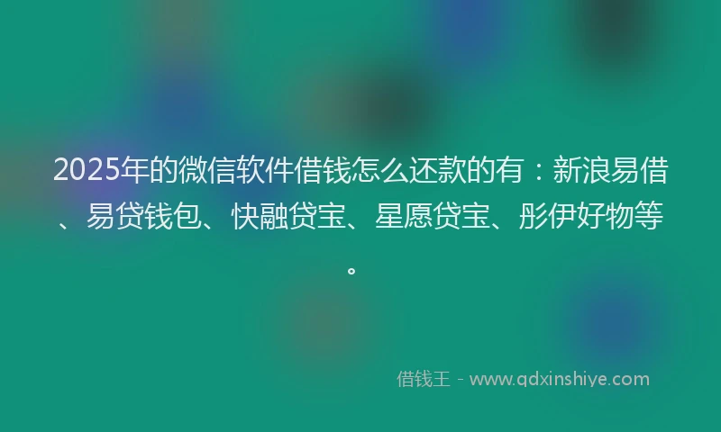 2025年的微信软件借钱怎么还款的有：新浪易借、易贷钱包、快融贷宝、星愿贷宝、彤伊好物等。