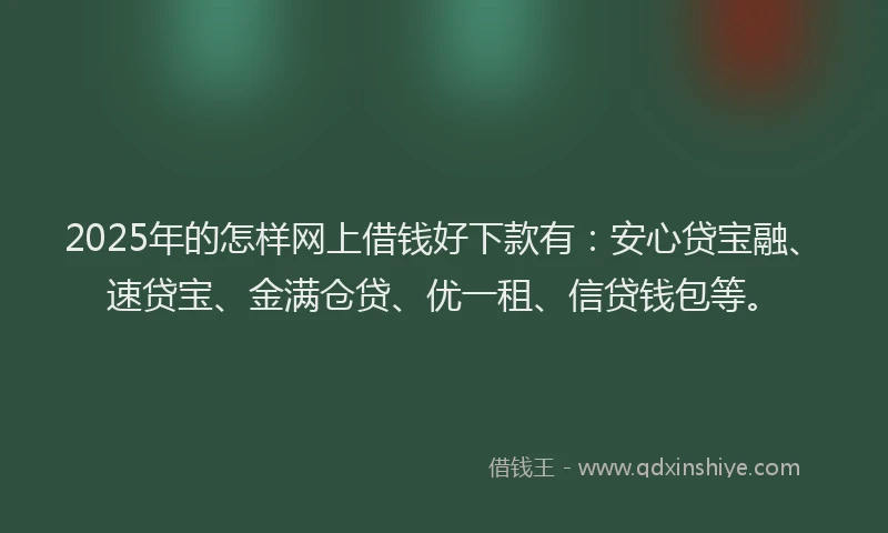 2025年的怎样网上借钱好下款有：安心贷宝融、速贷宝、金满仓贷、优一租、信贷钱包等。
