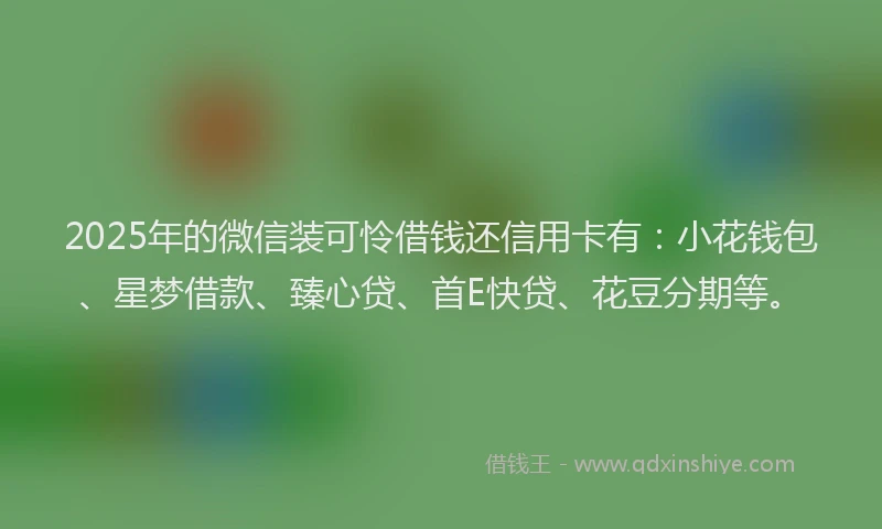2025年的微信装可怜借钱还信用卡有：小花钱包、星梦借款、臻心贷、首E快贷、花豆分期等。