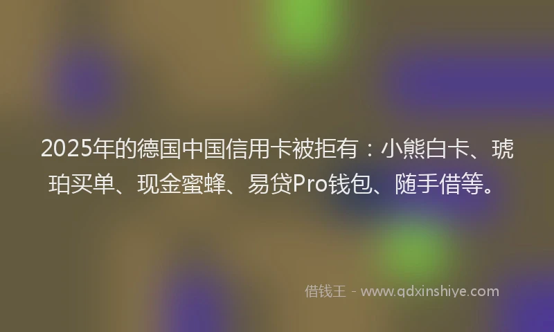2025年的德国中国信用卡被拒有：小熊白卡、琥珀买单、现金蜜蜂、易贷Pro钱包、随手借等。
