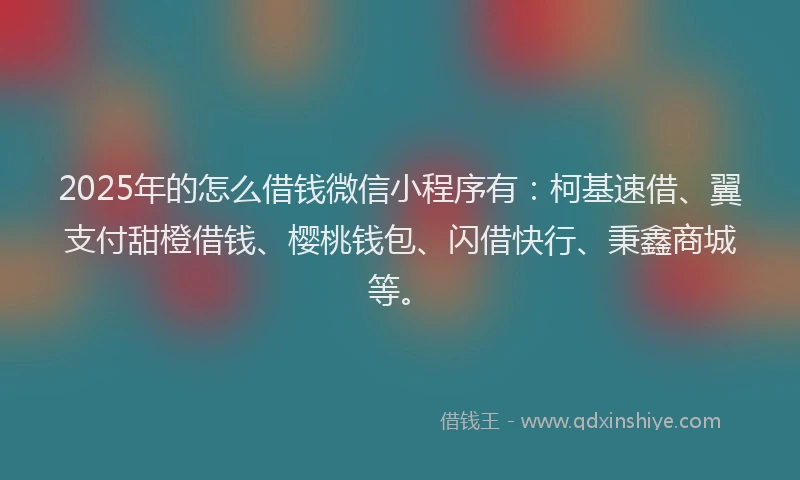 2025年的怎么借钱微信小程序有：柯基速借、翼支付甜橙借钱、樱桃钱包、闪借快行、秉鑫商城等。