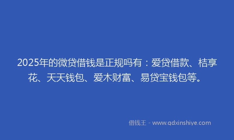 2025年的微贷借钱是正规吗有：爱贷借款、桔享花、天天钱包、爱木财富、易贷宝钱包等。