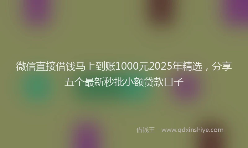 微信直接借钱马上到账1000元2025年精选，分享五个最新秒批小额贷款口子