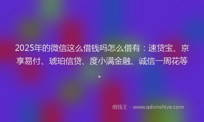 2025年的微信这么借钱吗怎么借有：速贷宝、京享易付、琥珀信贷、度小满金融、诚信一周花等。